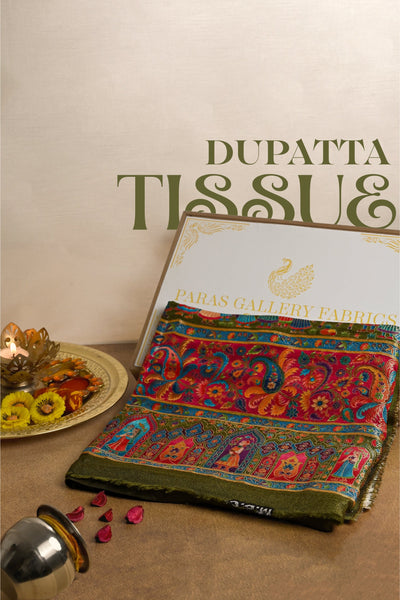 Mehandi Green Tissue Dupatta With All Over Thread Handloom 16891