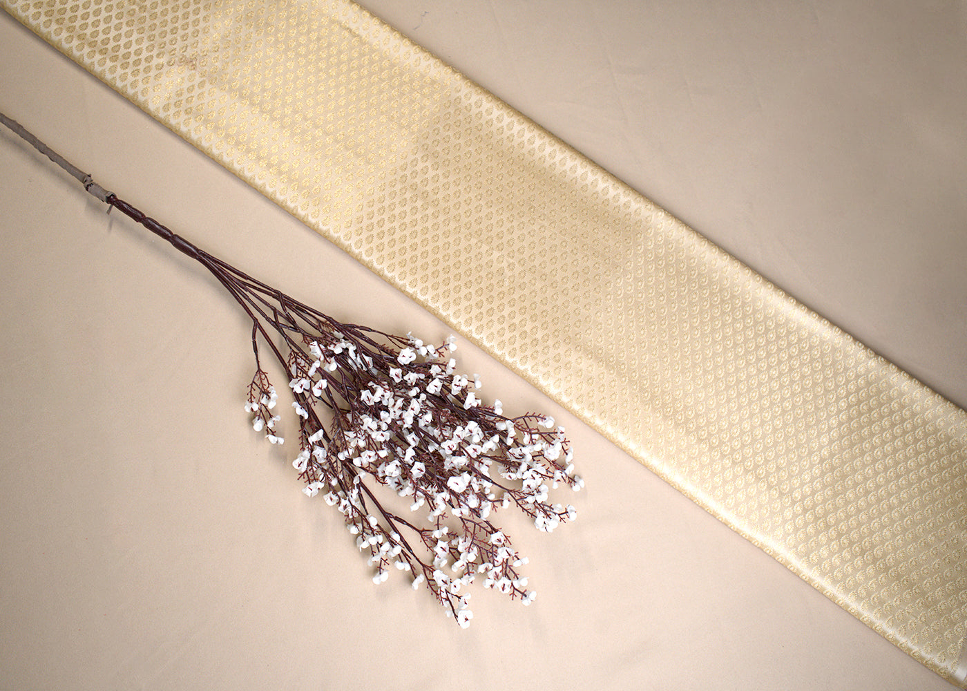 Golden Banarasi Brocade Fabric With All Over Thread And Golden Zari Handloom 16895