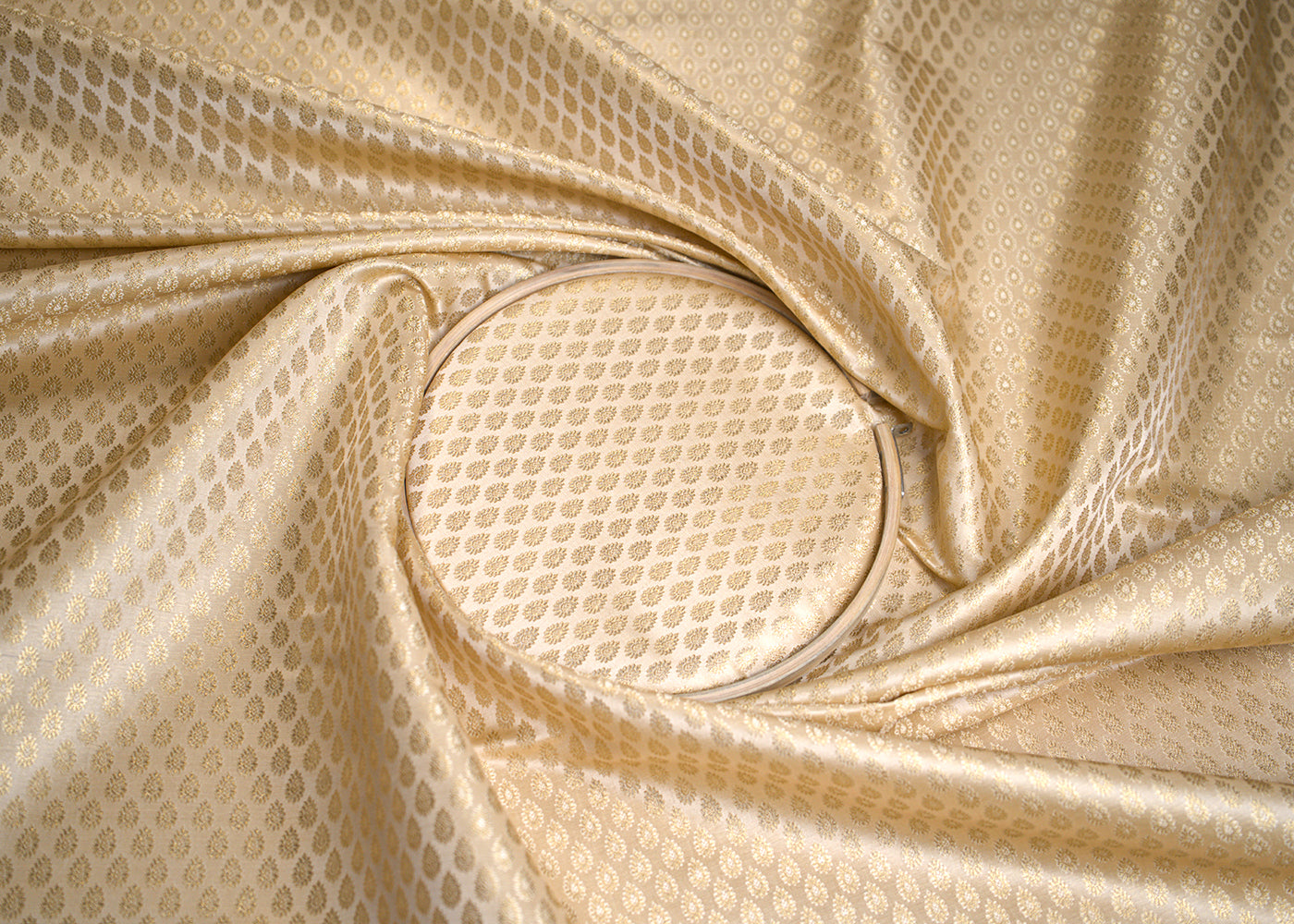 Golden Banarasi Brocade Fabric With All Over Thread And Golden Zari Handloom 16895