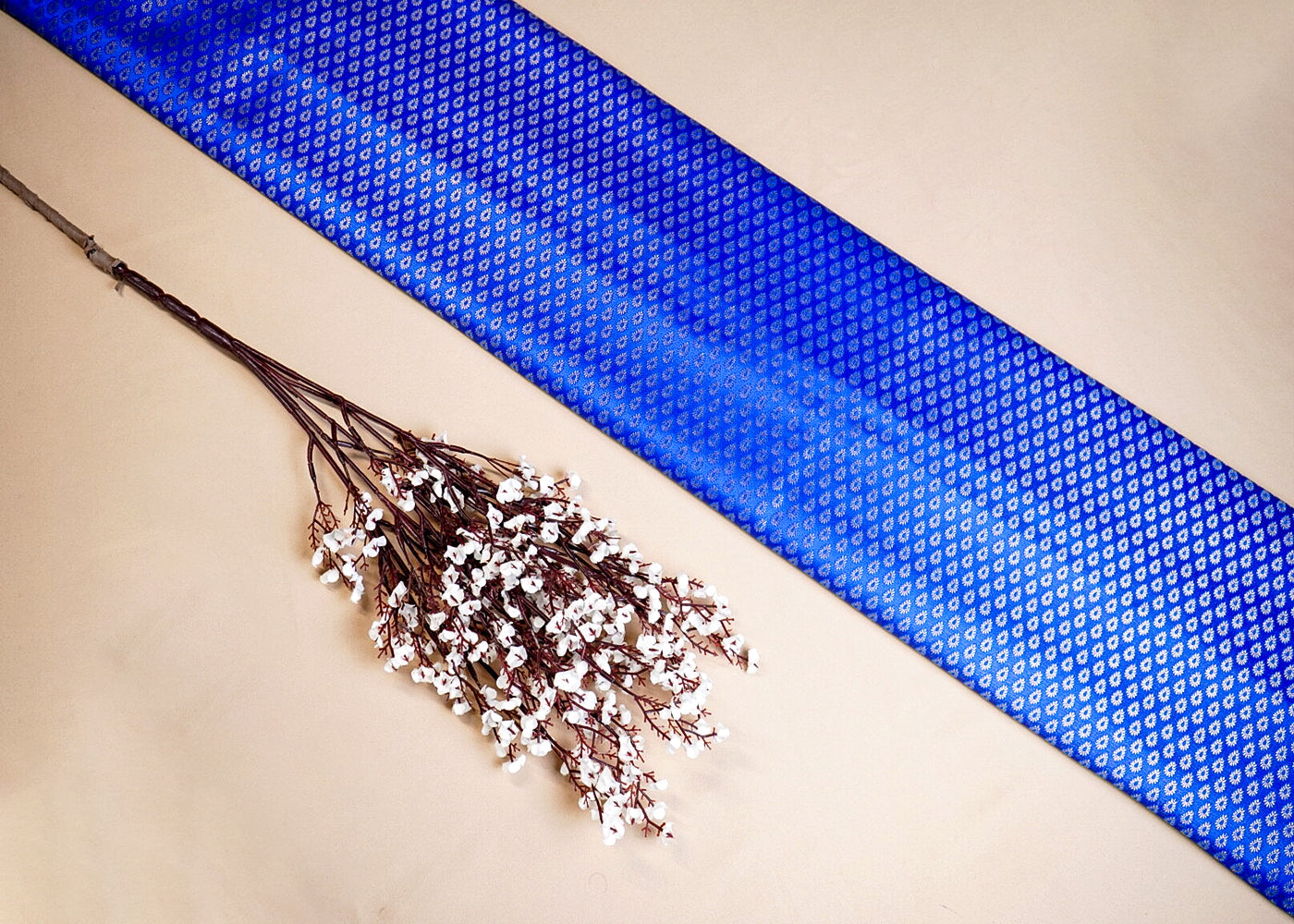 Royal Blue Banarasi Brocade Fabric With All Over Thread And Golden Zari Handloom 16896
