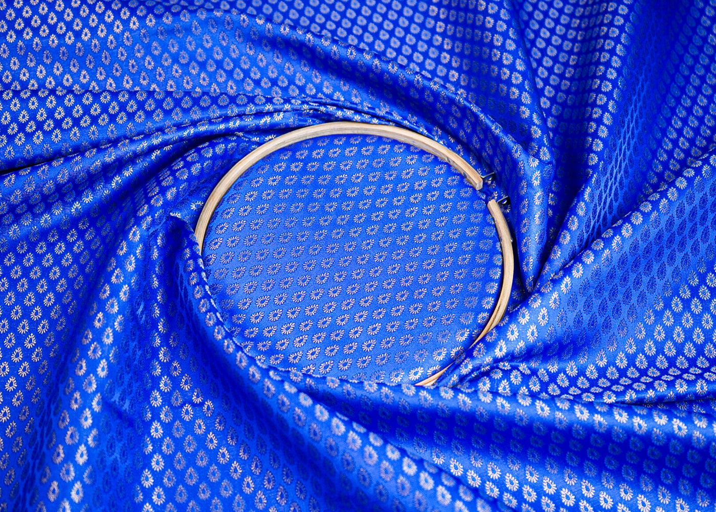 Royal Blue Banarasi Brocade Fabric With All Over Thread And Golden Zari Handloom 16896