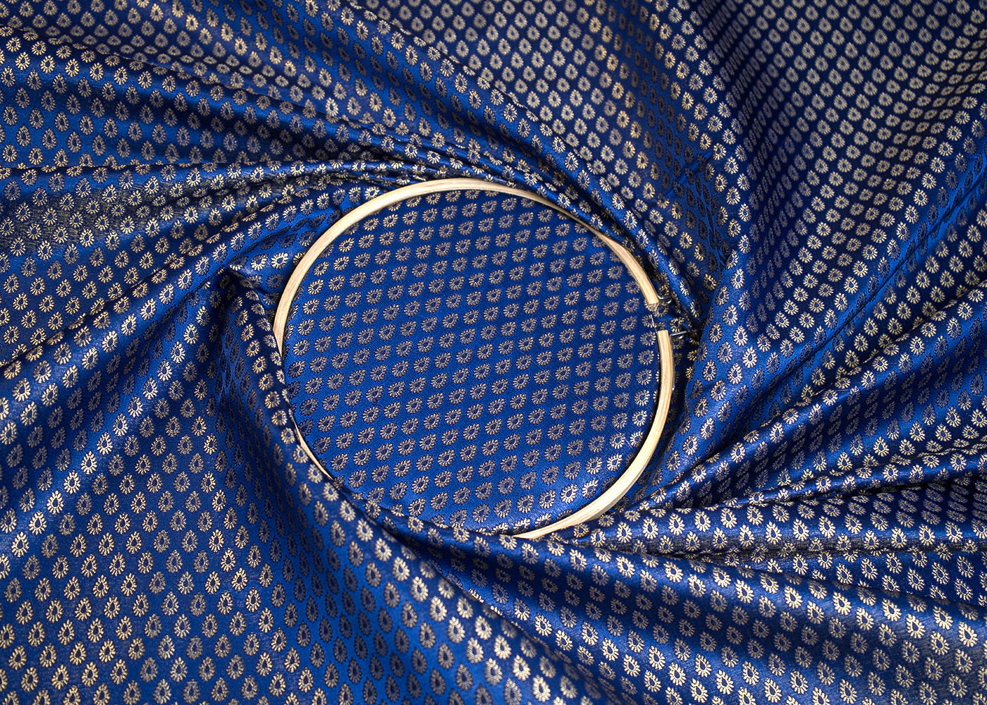 Navy Blue Banarasi Brocade Fabric With All Over Thread And Golden Zari Handloom 16900