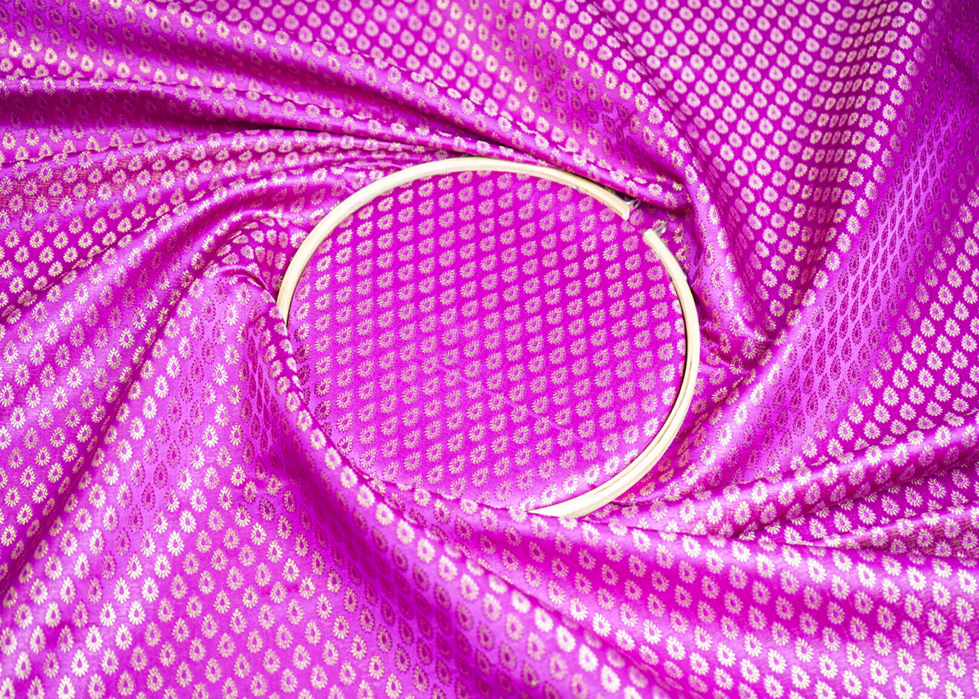 Purple Banarasi Brocade Fabric With All Over Thread And Golden Zari Handloom 16902