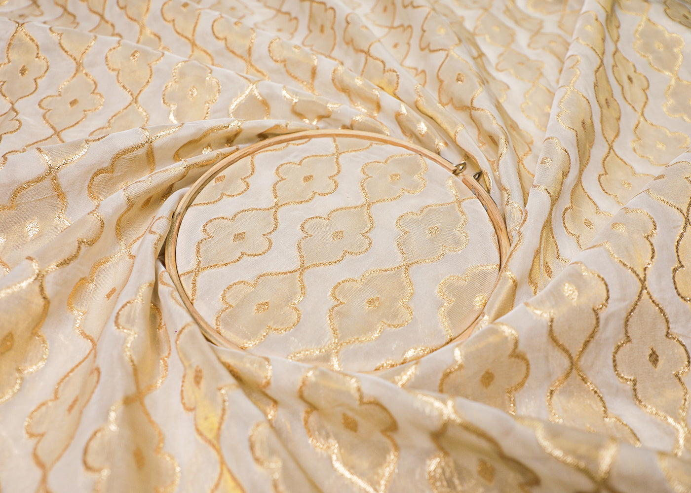 White Organza Fabric With All Over Zari Handloom 16920