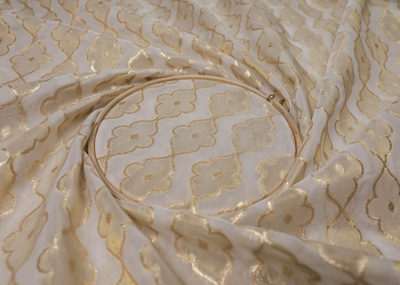 White Organza Fabric With All Over Zari Handloom 16920