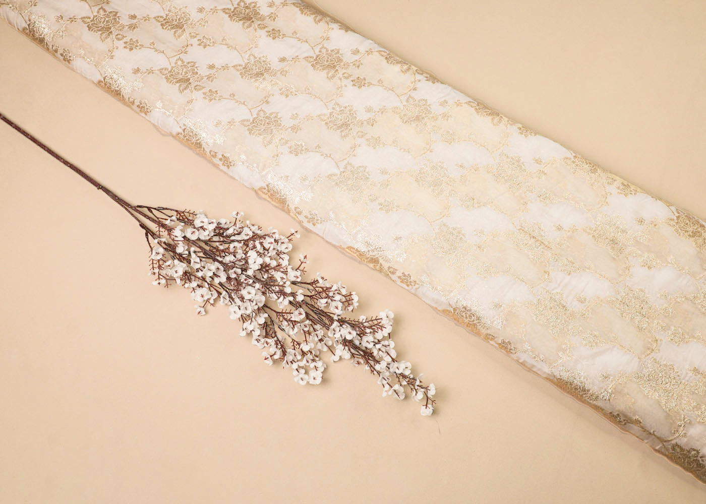 White Organza Fabric With All Over Zari Handloom 16921