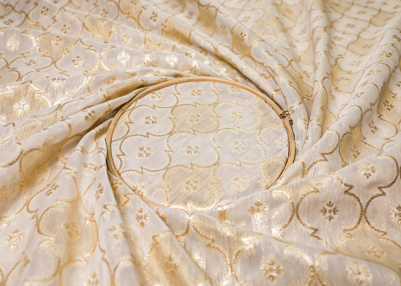 White Organza Fabric With All Over Zari Handloom 16922