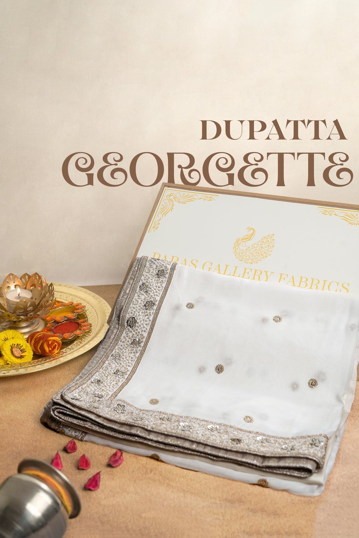 White Dyeable Georgette Dupatta With All Over Zari And Sequins Work 16930