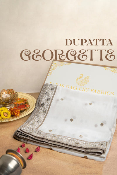 White Dyeable Georgette Dupatta With All Over Zari And Sequins Work 16930