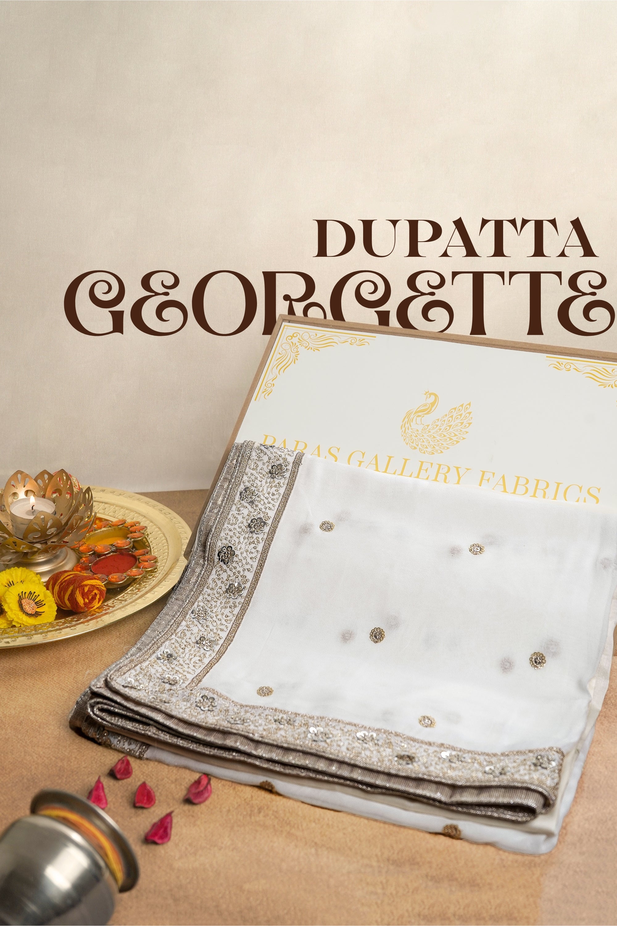 White Dyeable Georgette Dupatta With All Over Zari And Sequins Work 16930