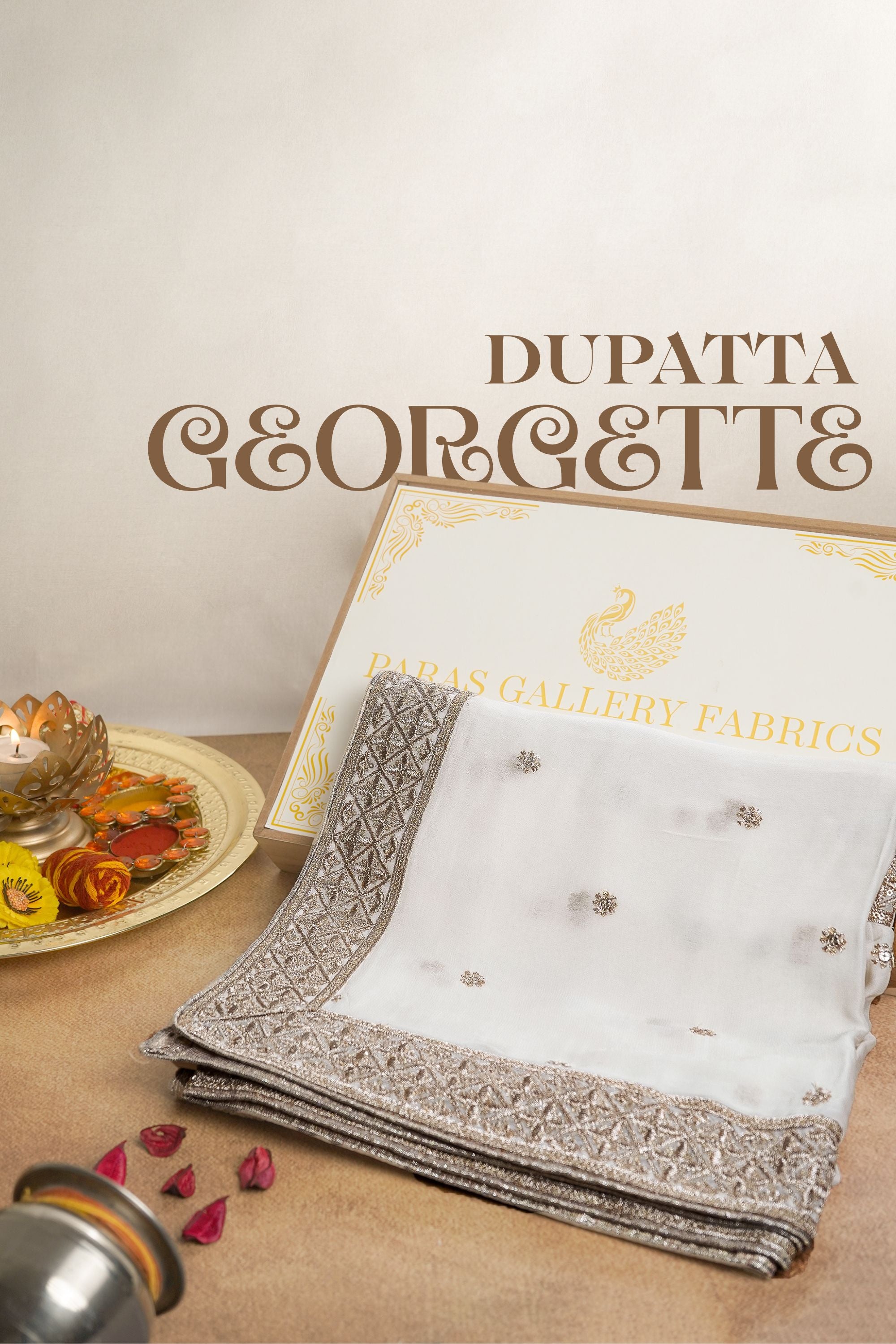 White Dyeable Georgette Dupatta With All Over Zari And Sequins Work 16931