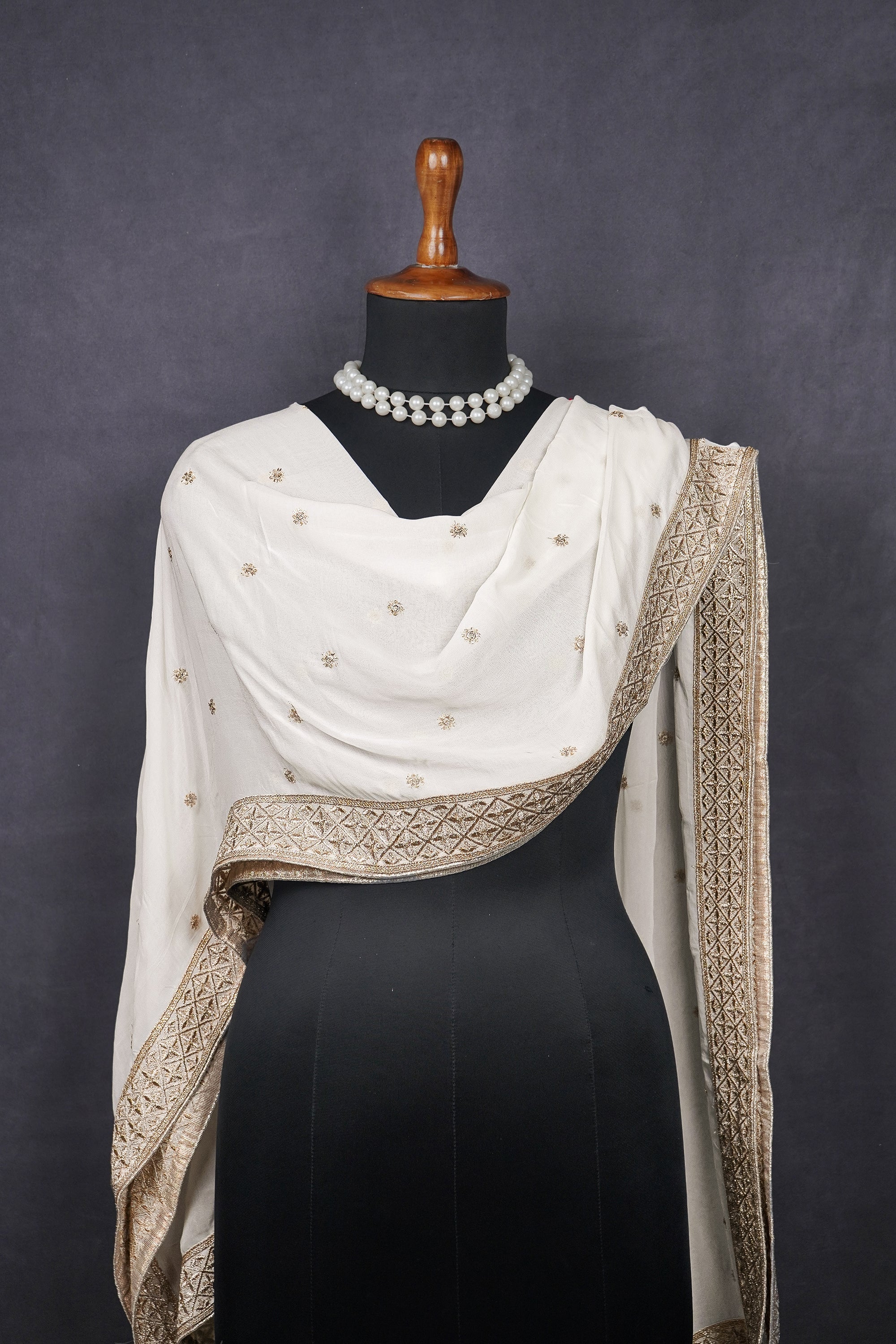 White Dyeable Georgette Dupatta With All Over Zari And Sequins Work 16931
