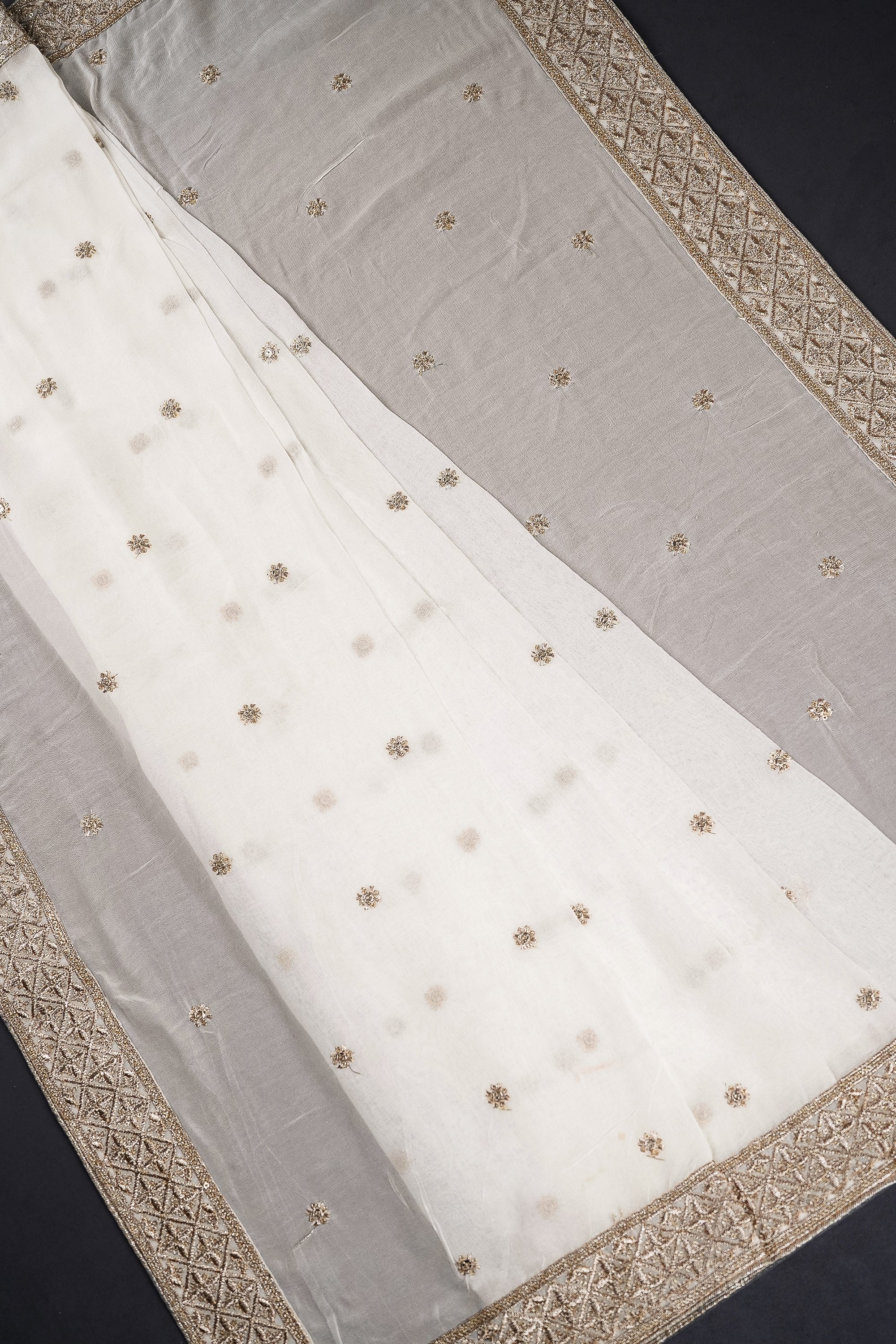 White Dyeable Georgette Dupatta With All Over Zari And Sequins Work 16931