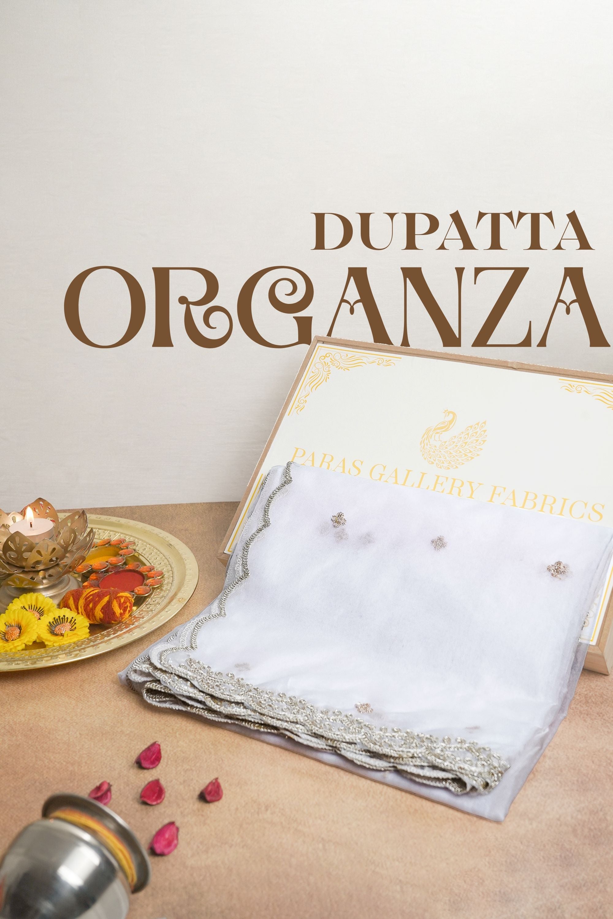 White Dyeable Organza Dupatta All Over Zari And Sequins Work 16933