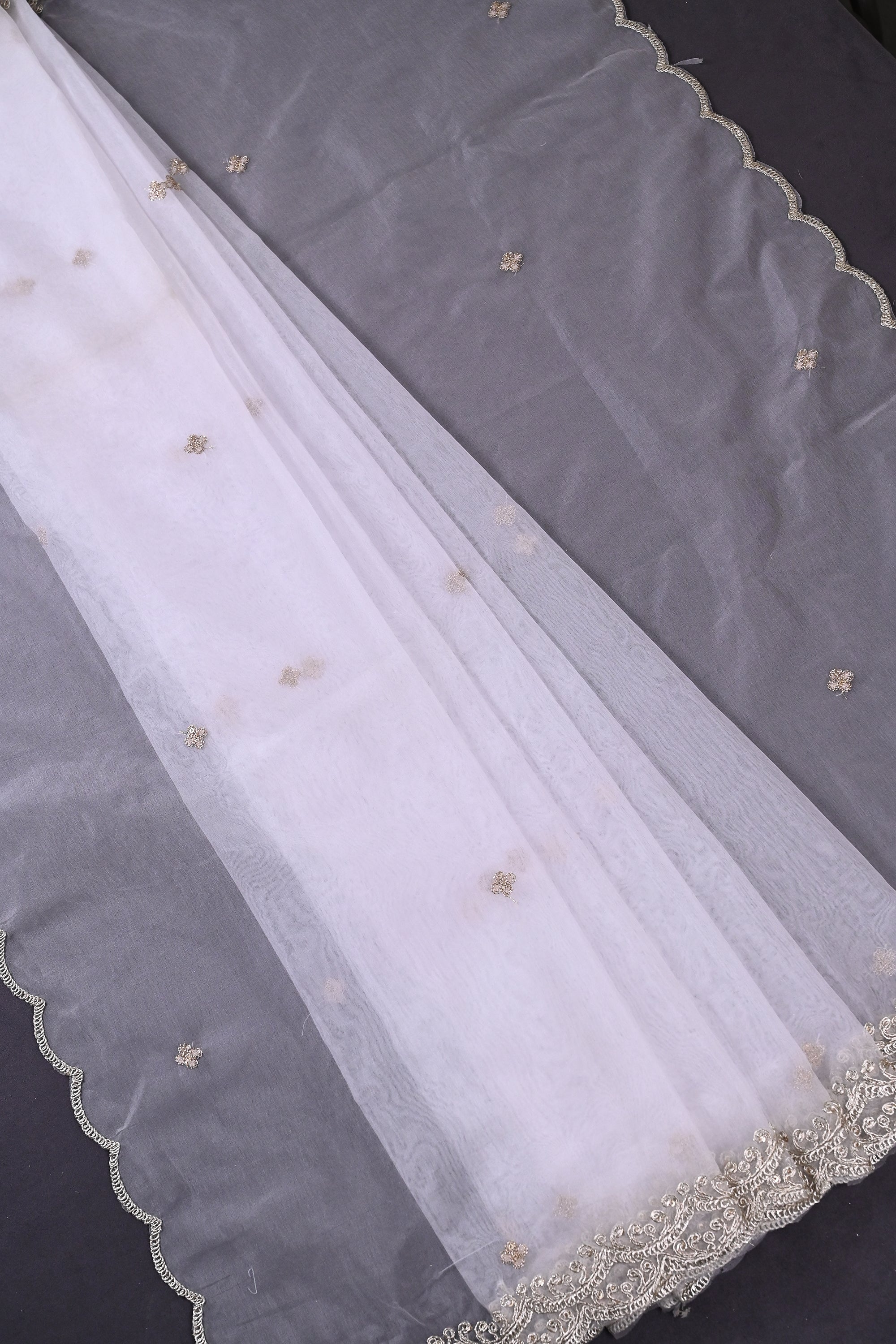 White Dyeable Organza Dupatta All Over Zari And Sequins Work 16933