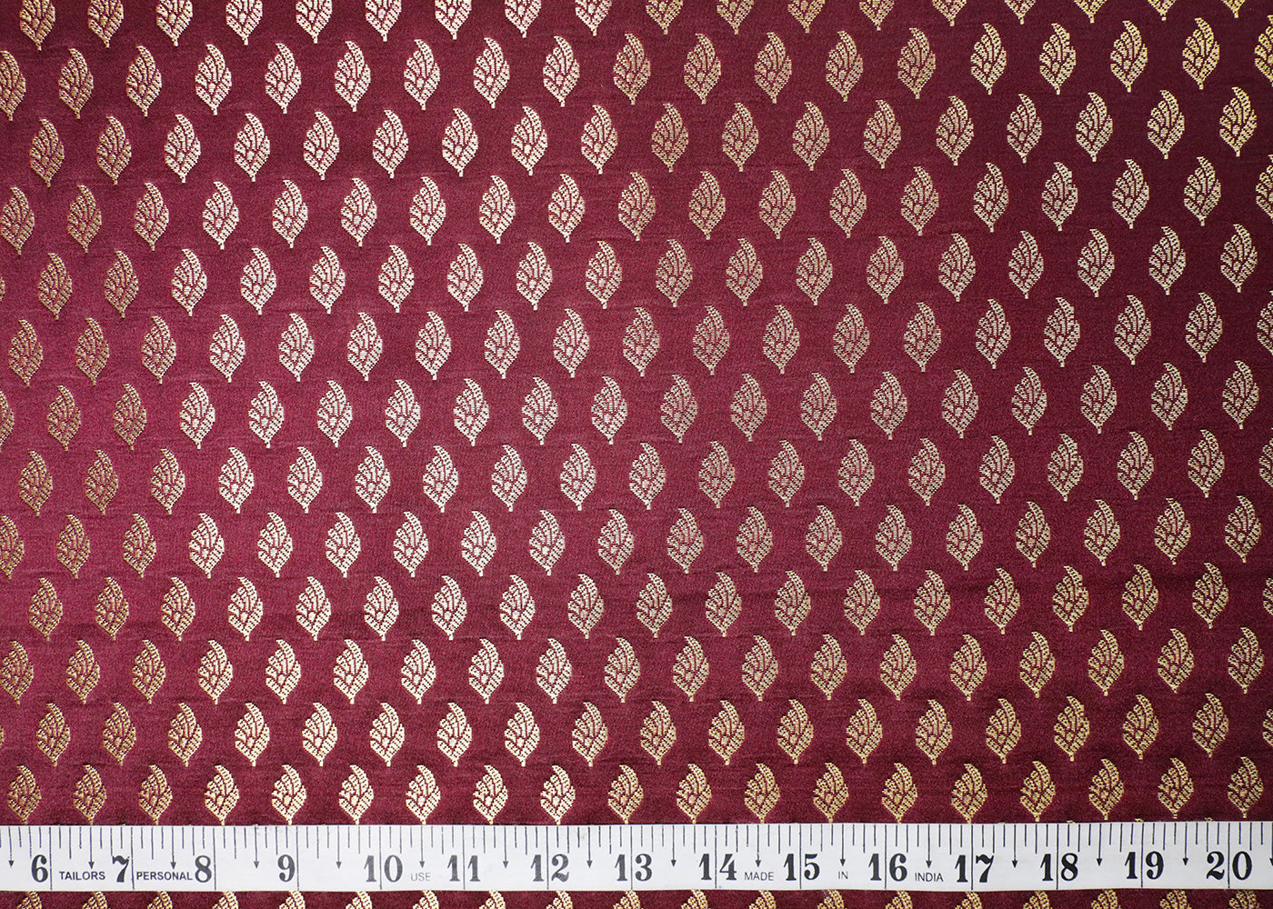 Wine Banarasi Brocade Fabric With All Over Thread And Golden Zari Handloom 16934