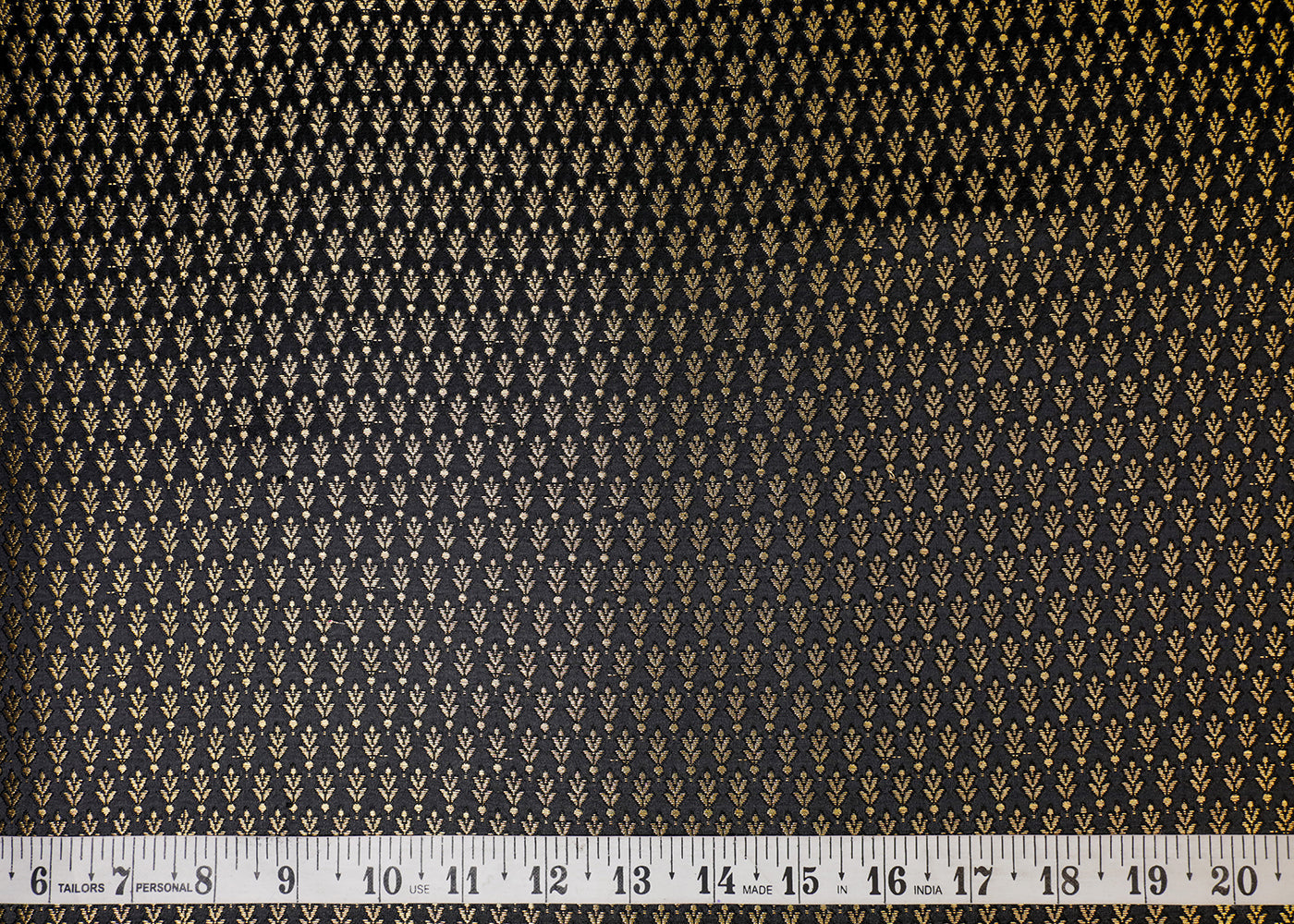Black Banarasi Brocade Fabric With All Over Golden Zari Handloom  16935
