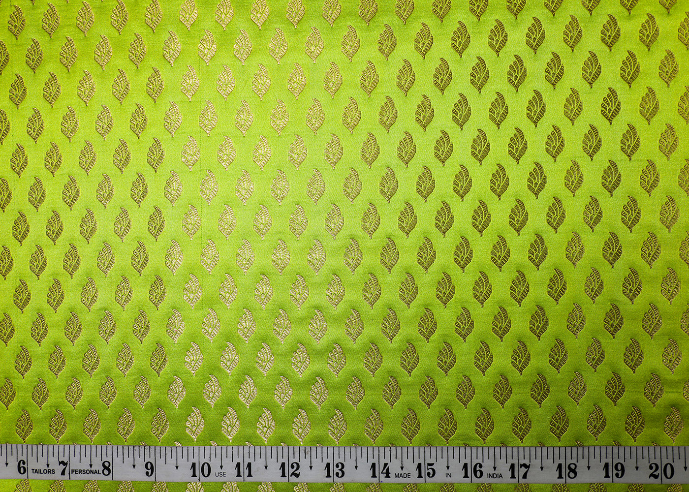 Parrot Green Banarasi Brocade Fabric With All Over Golden Zari Handloom  16936
