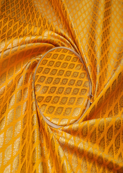 Mustard Banarasi Brocade Fabric With All Over Thread And Golden Zari Handloom 16938