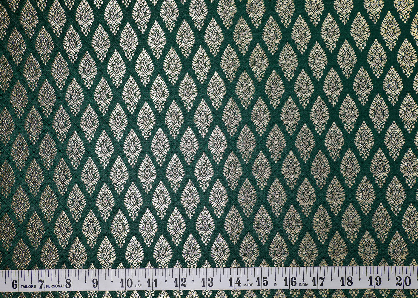 Bottle Green Banarasi Brocade Fabric With All Over Thread And Golden Zari Handloom 16941