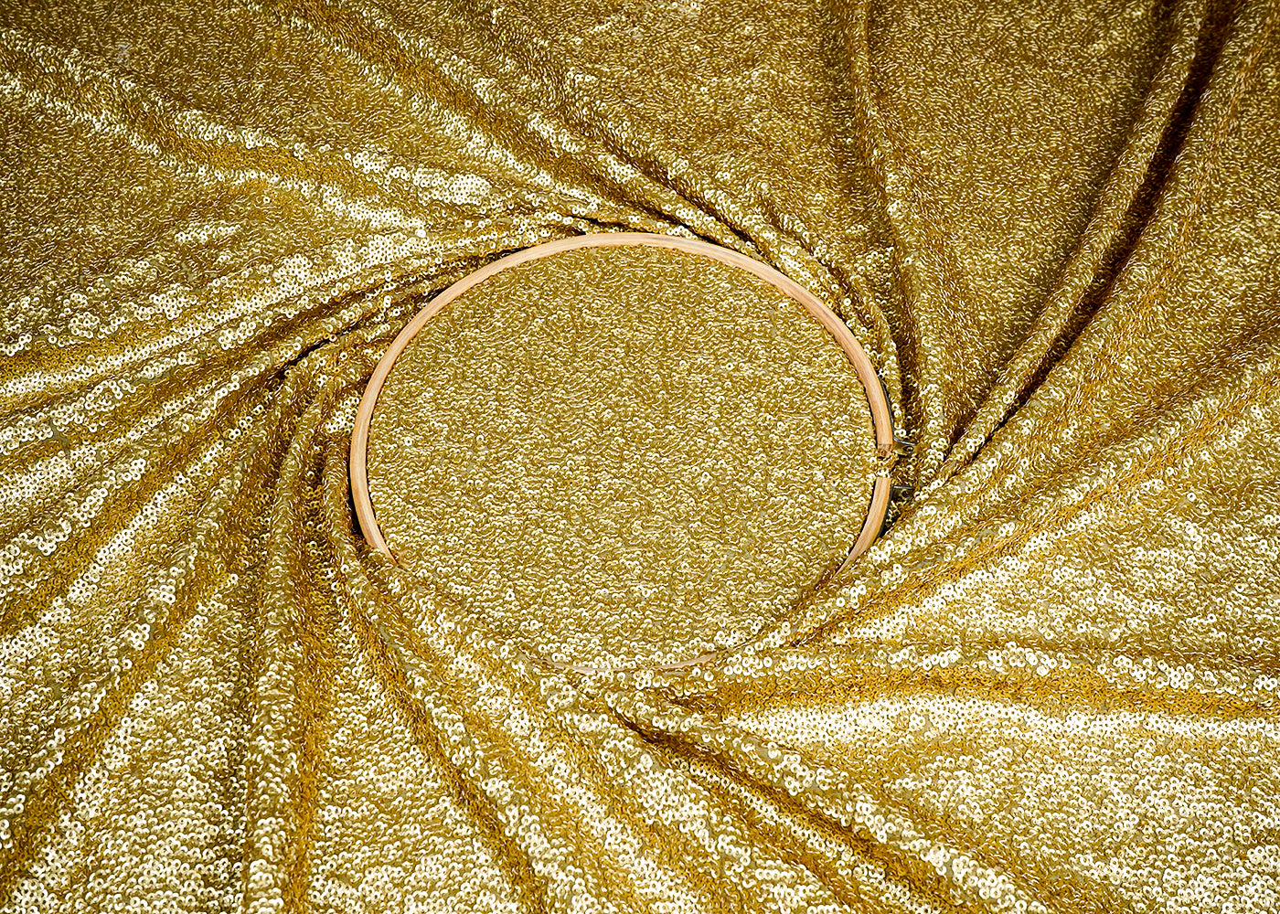 Golden Georgette Fabric With Allover Sequins Work 16947