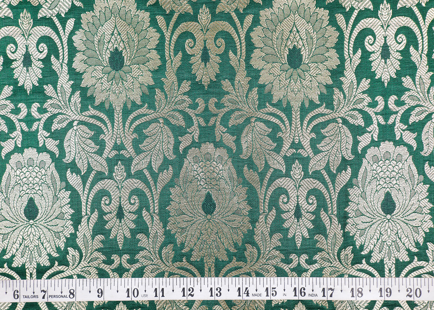 Green Banarasi Brocade Fabric With All Over Thread And Golden Zari Handloom 16950