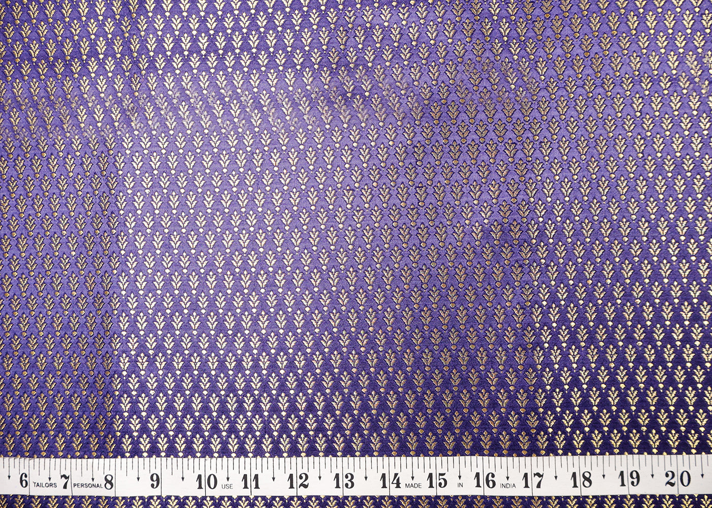 Navy Blue Banarasi Brocade Fabric With All Over Golden Zari Handloom  16955