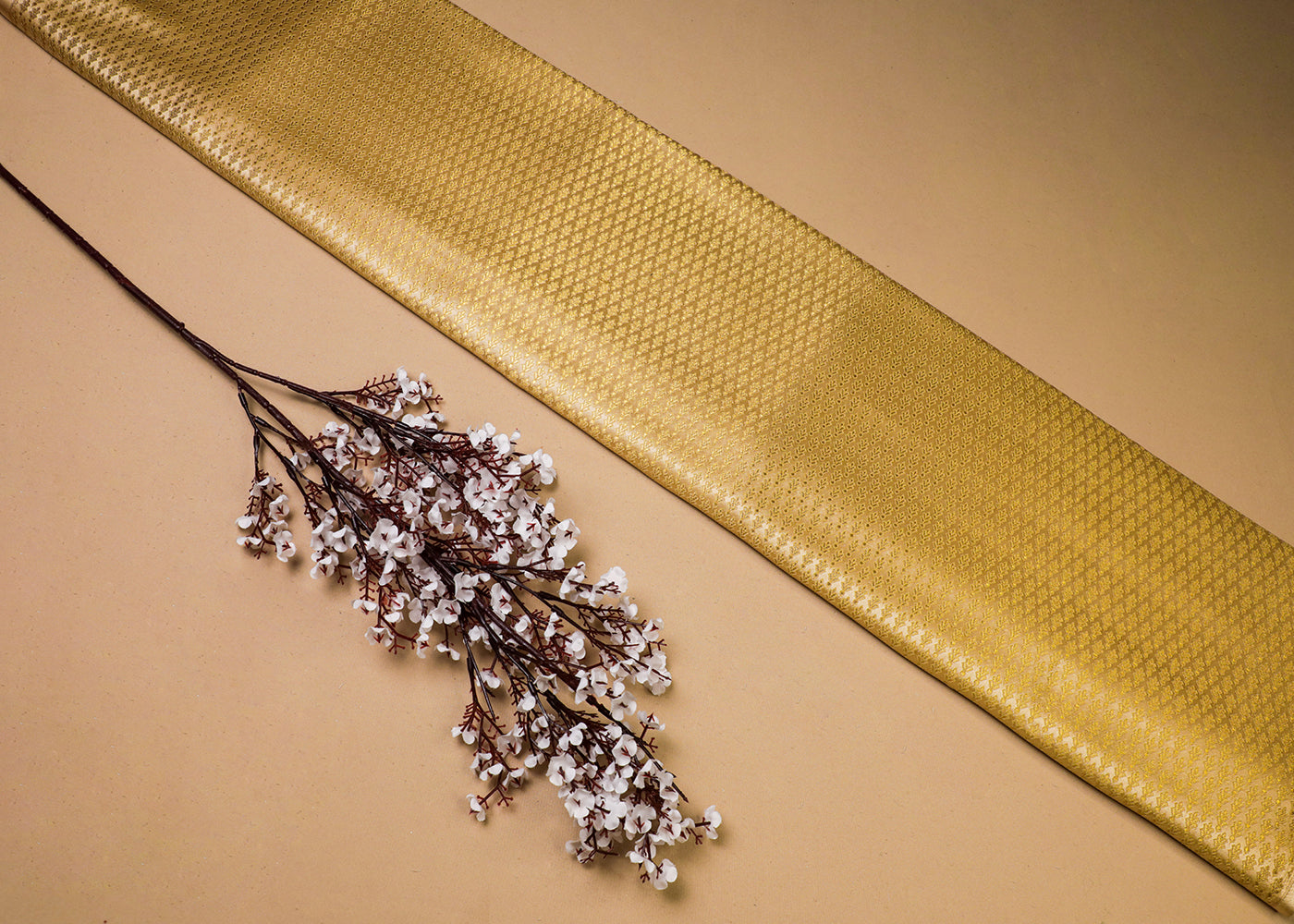 Golden Banarasi Brocade Fabric With All Over Golden Zari Handloom  16956