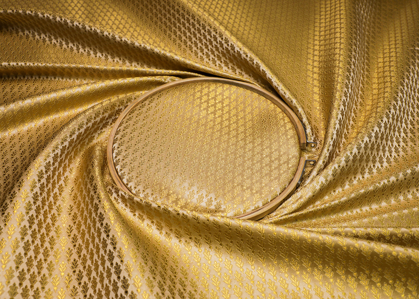 Golden Banarasi Brocade Fabric With All Over Golden Zari Handloom  16956