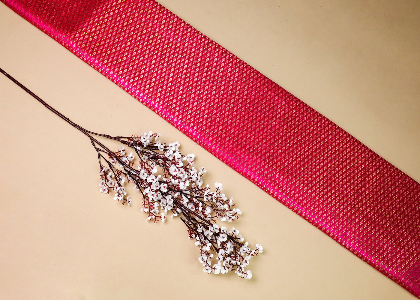 Rani Pink Banarasi Brocade Fabric With All Over Golden Zari Handloom  16957