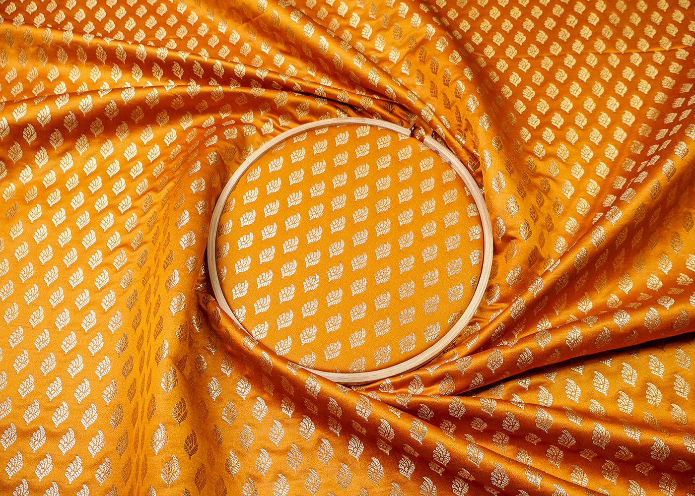 Mustard Banarasi Brocade Fabric With All Over Golden Zari Handloom  16959