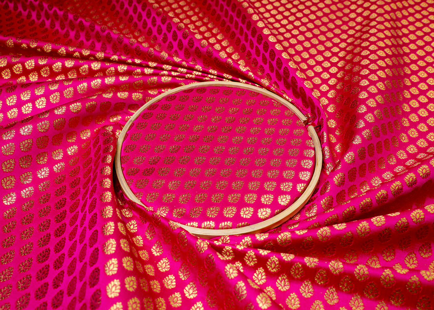 Rani Banarasi Brocade Fabric With All Over Golden Zari Handloom 16962