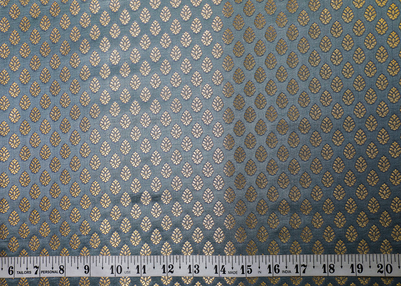 Grey Banarasi Brocade Fabric With All Over Golden Zari Handloom 16964