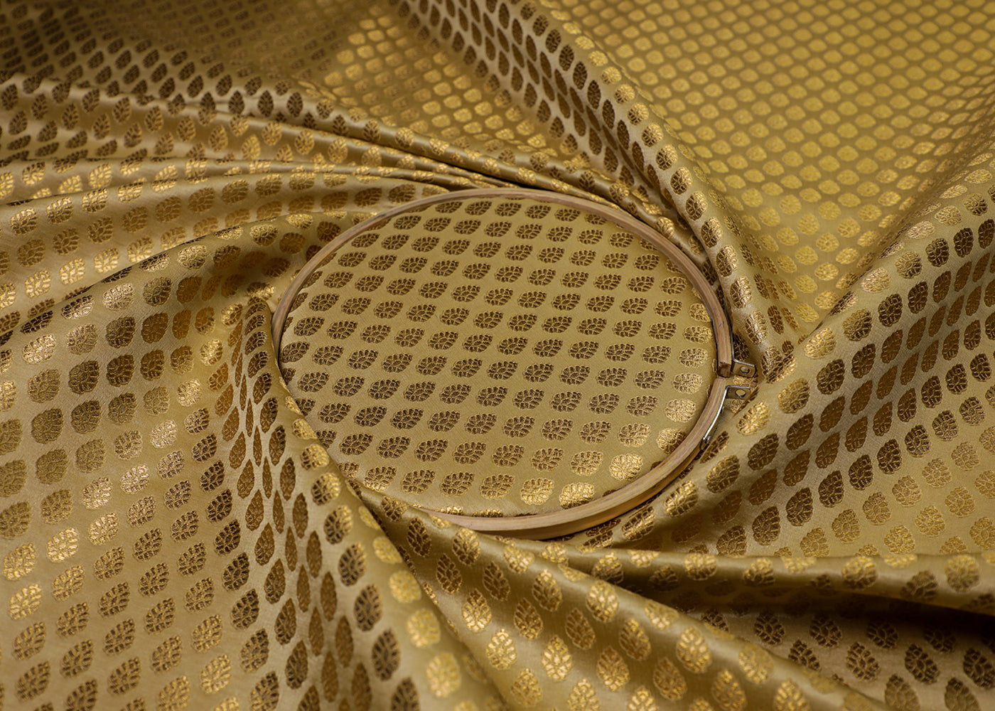 Golden Banarasi Brocade Fabric With All Over Golden Zari Handloom 16966