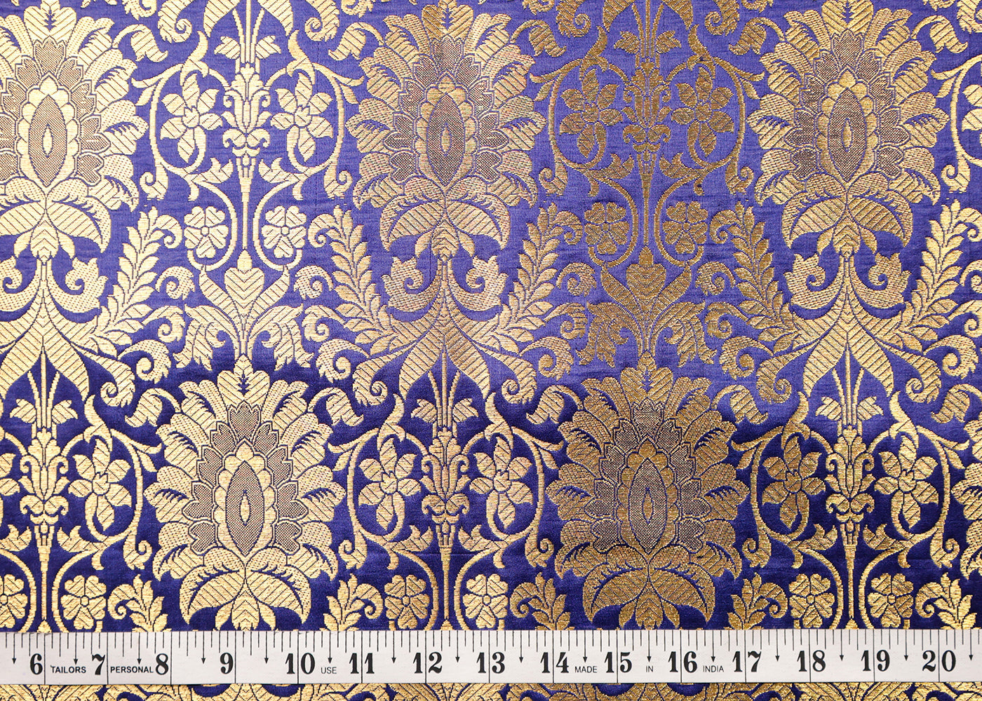 Navy Blue Banarasi Brocade Fabric With All Over Thread And Golden Zari Handloom 16969