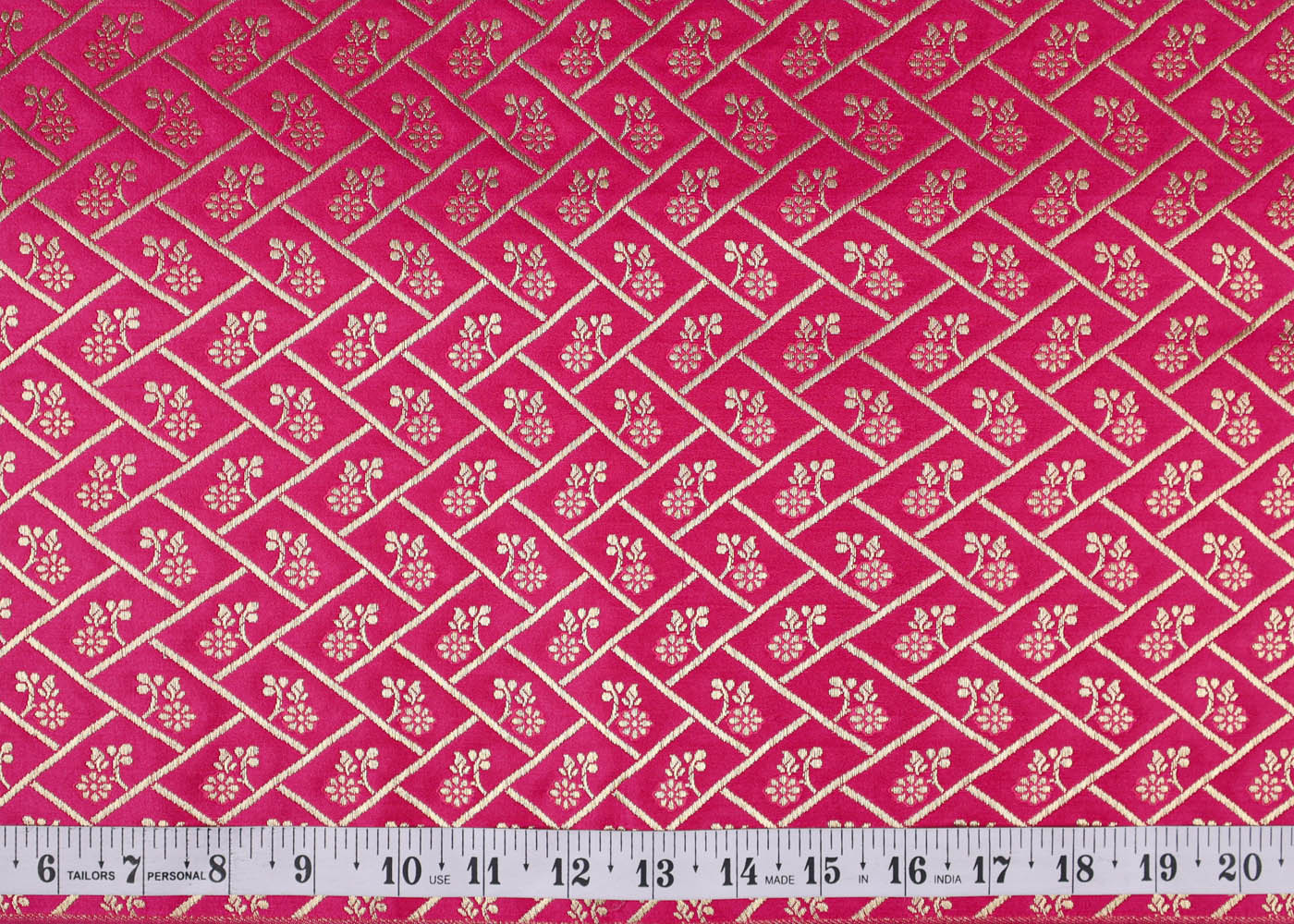 Magenta Banarasi Brocade Fabric With All Over Golden Zari Handloom 16971