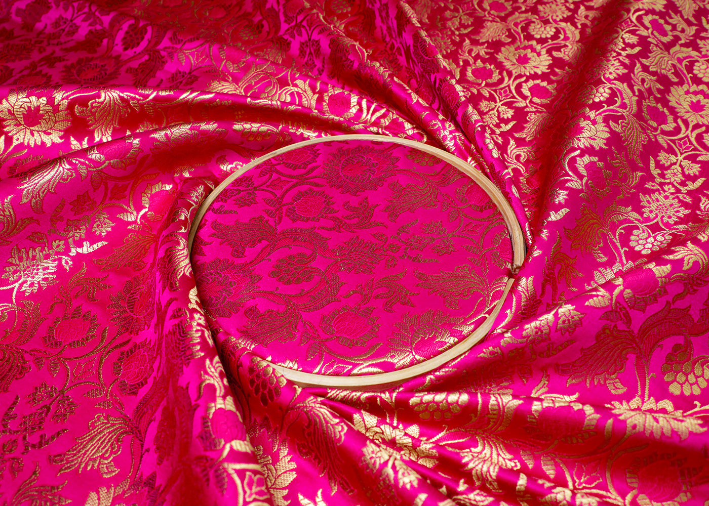 Magenta Banarasi Brocade Fabric With All Over Thread And Golden Zari Handloom 16974