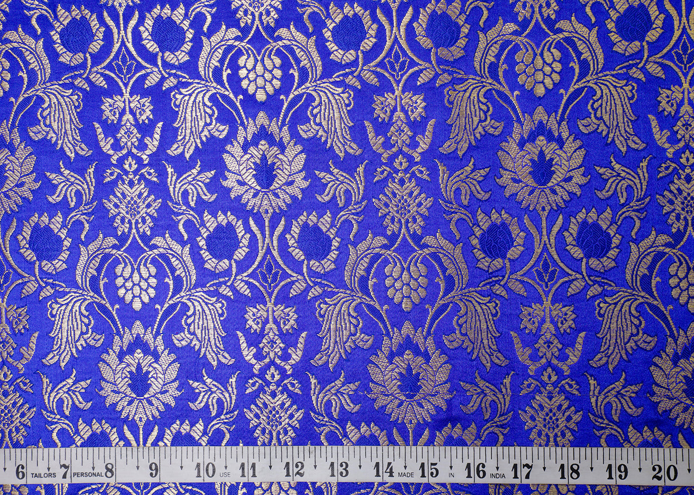 Royal Blue Banarasi Brocade Fabric With All Over Thread And Golden Zari Handloom 16975