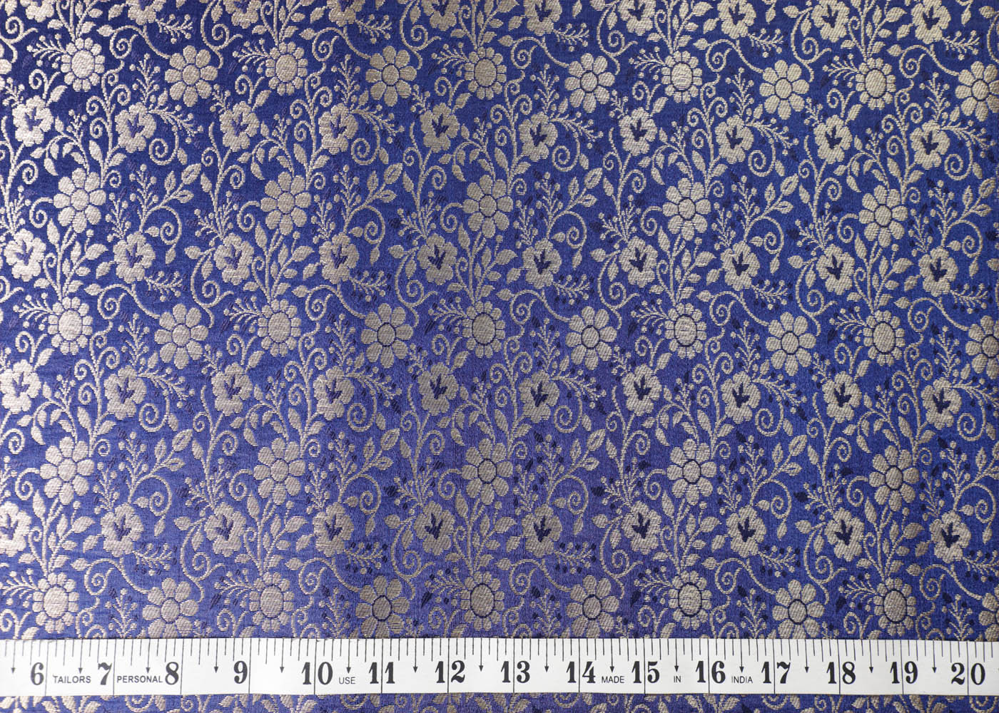 Navy Blue Banarasi Brocade Fabric With All Over Golden Zari Handloom 16977