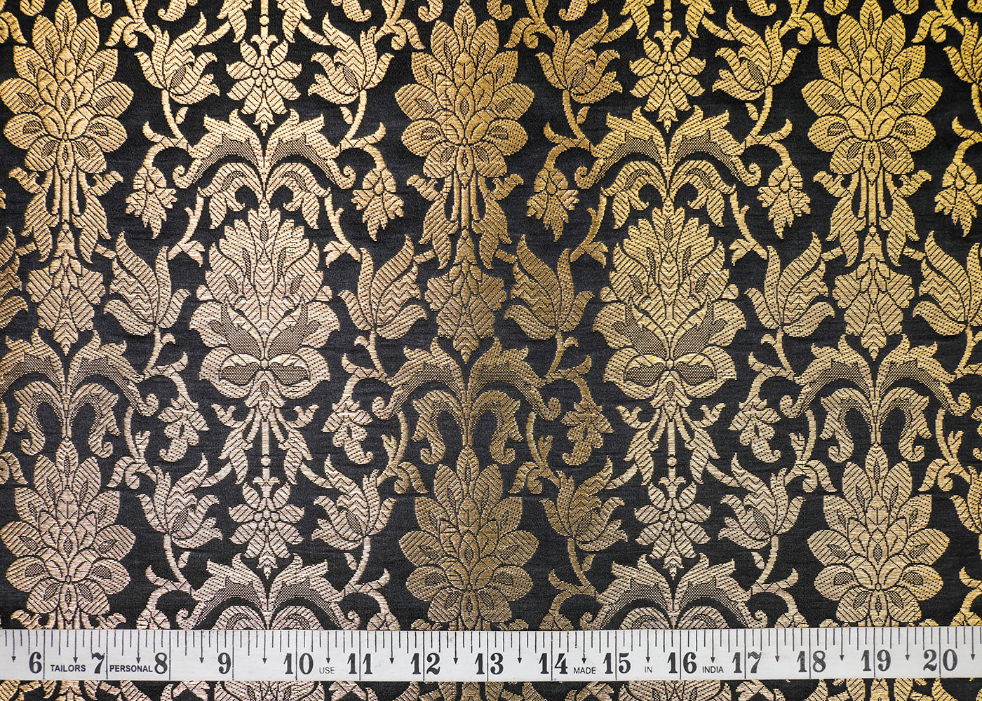 Black Banarasi Brocade Fabric With All Over Golden Zari Handloom  16982
