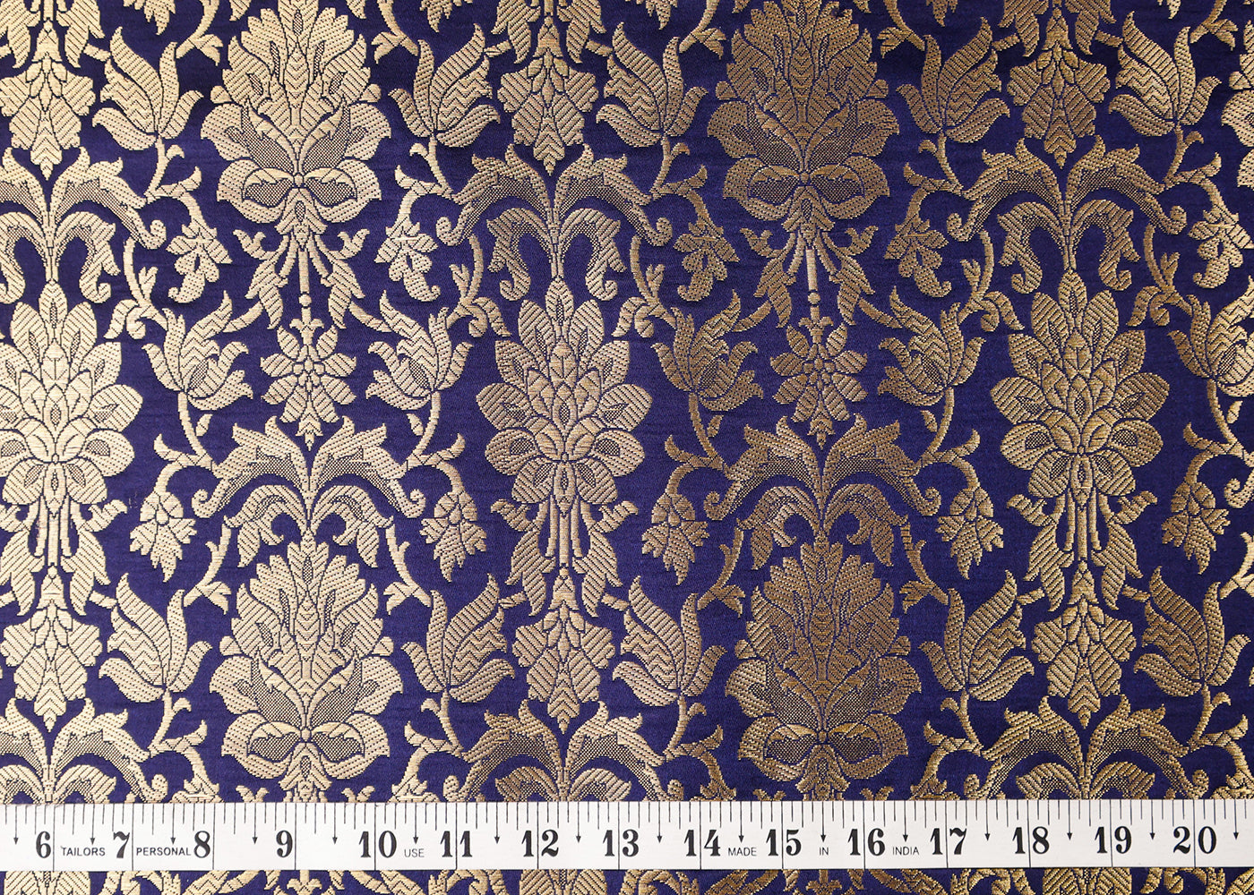 Navy Blue Banarasi Brocade Fabric With All Over Golden Zari Handloom  16985