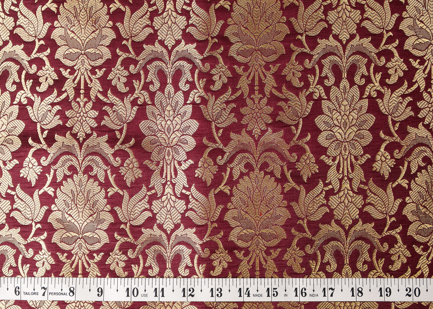 Wine Banarasi Brocade Fabric With All Over Golden Zari Handloom  16986