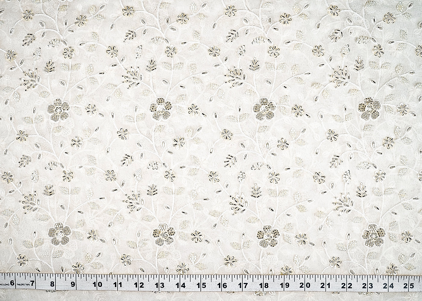 White Georgette Fabric With All Over Bead, Katdana, Sequins And Thread Work 16993