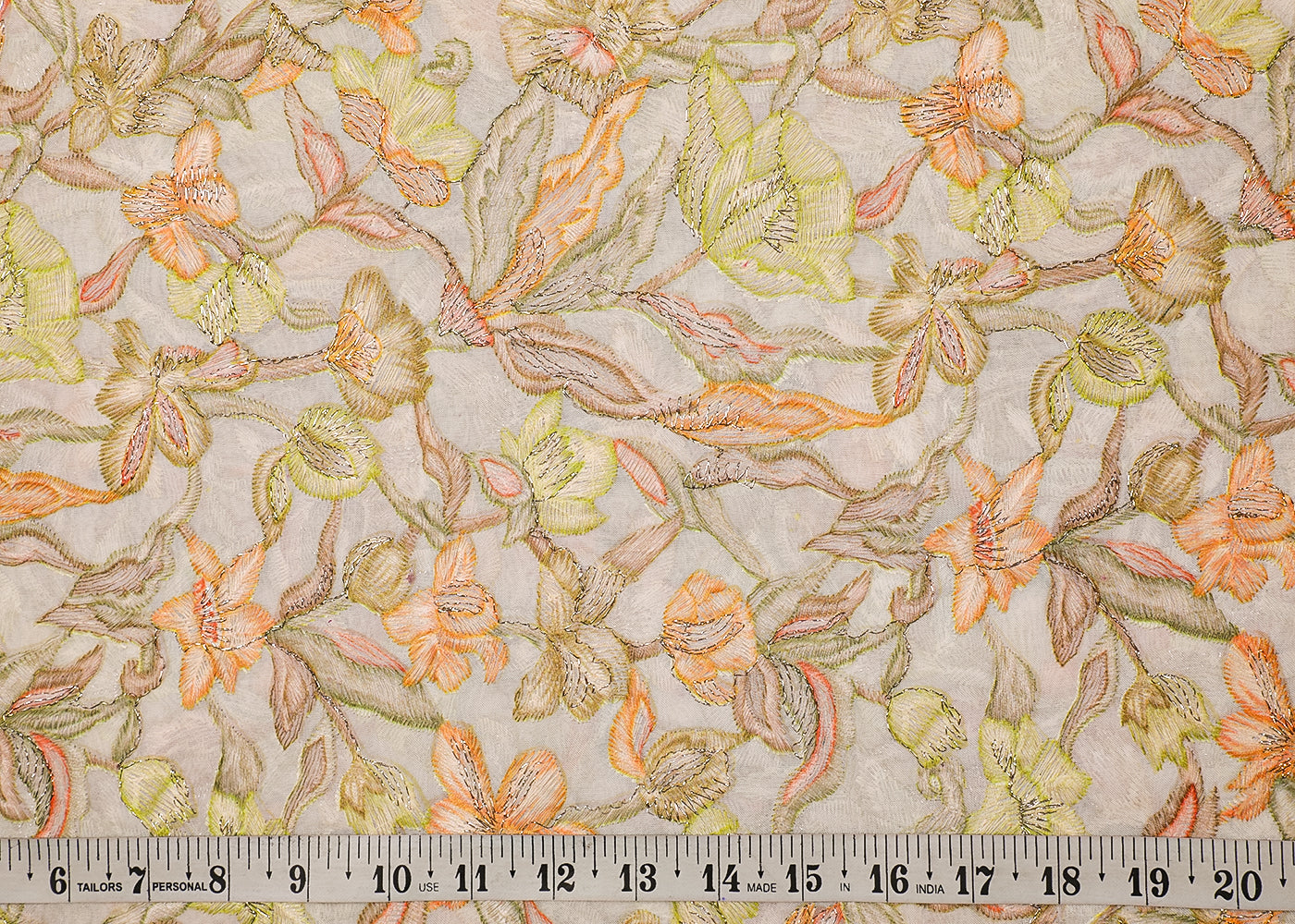 White Organza Fabric With All Over Multi-Colour Thread And Zari Work 16995