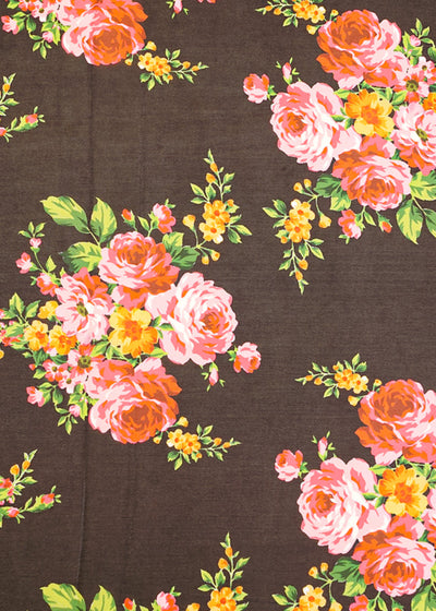 Black Georgette Satin Fabric with All Over Floral Print 17029