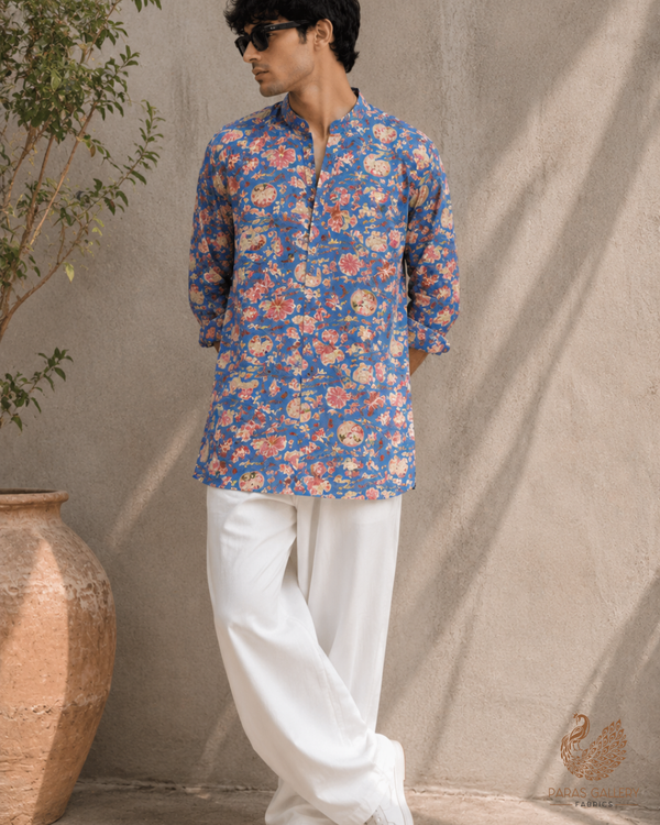 Blue Georgette Satin Fabric with All Over Abstract Print 17060