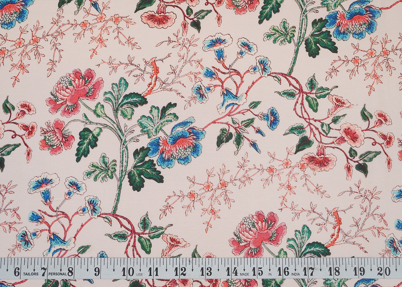Light Pink Georgette Satin Fabric with All Over Traditional Print 17066