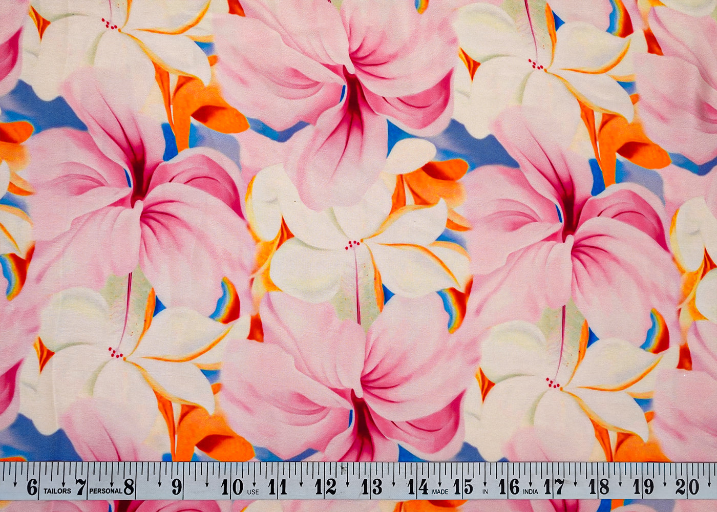 Light Pink Georgette Satin Fabric with All Over Floral Print 17119