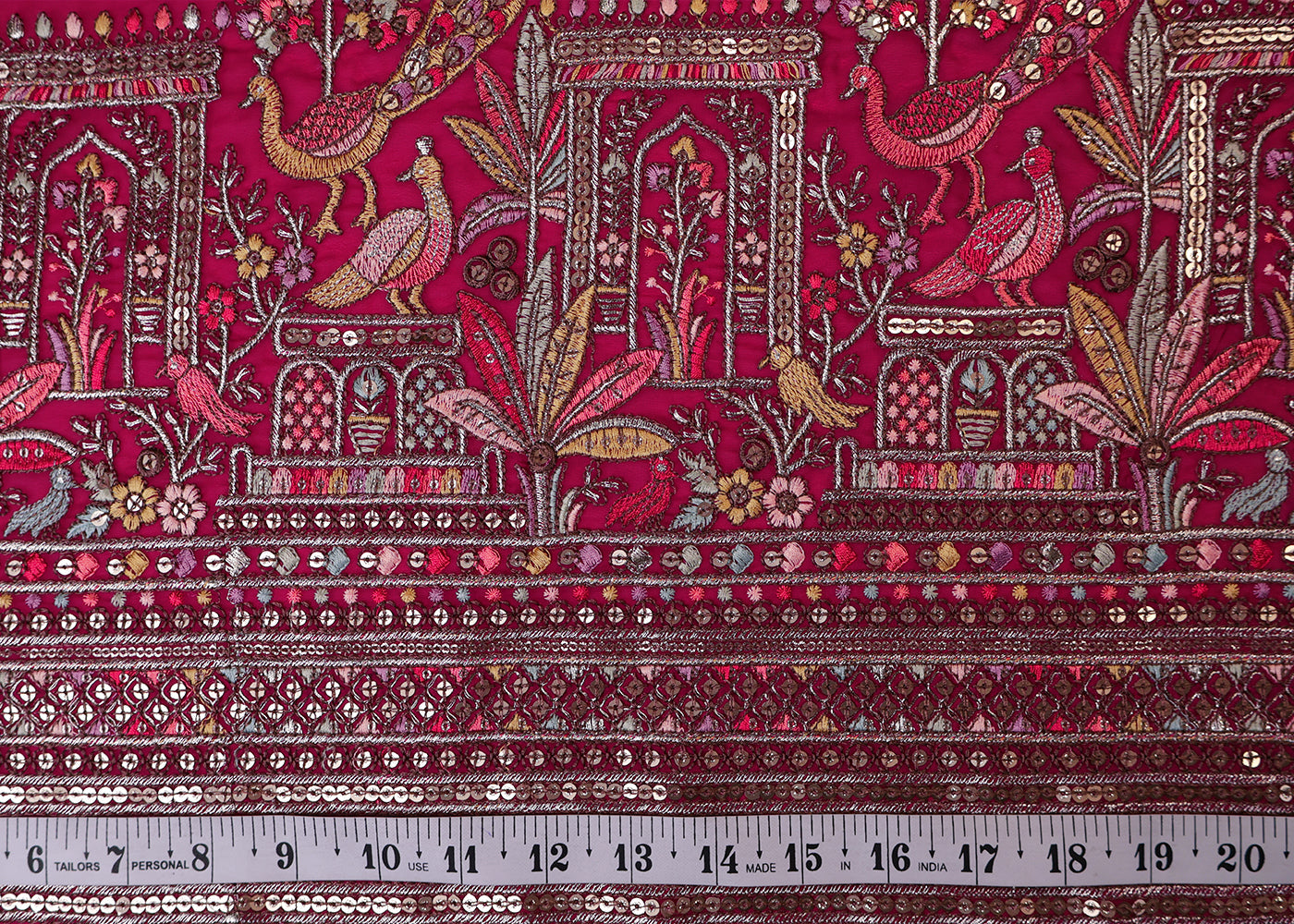 (Pre-Cut  2.65MTR) Magenta Georgette Fabric with All-Over Sequins and Thread Work Magenta Georgette Fabric with All-Over Sequins and Thread Work 17514