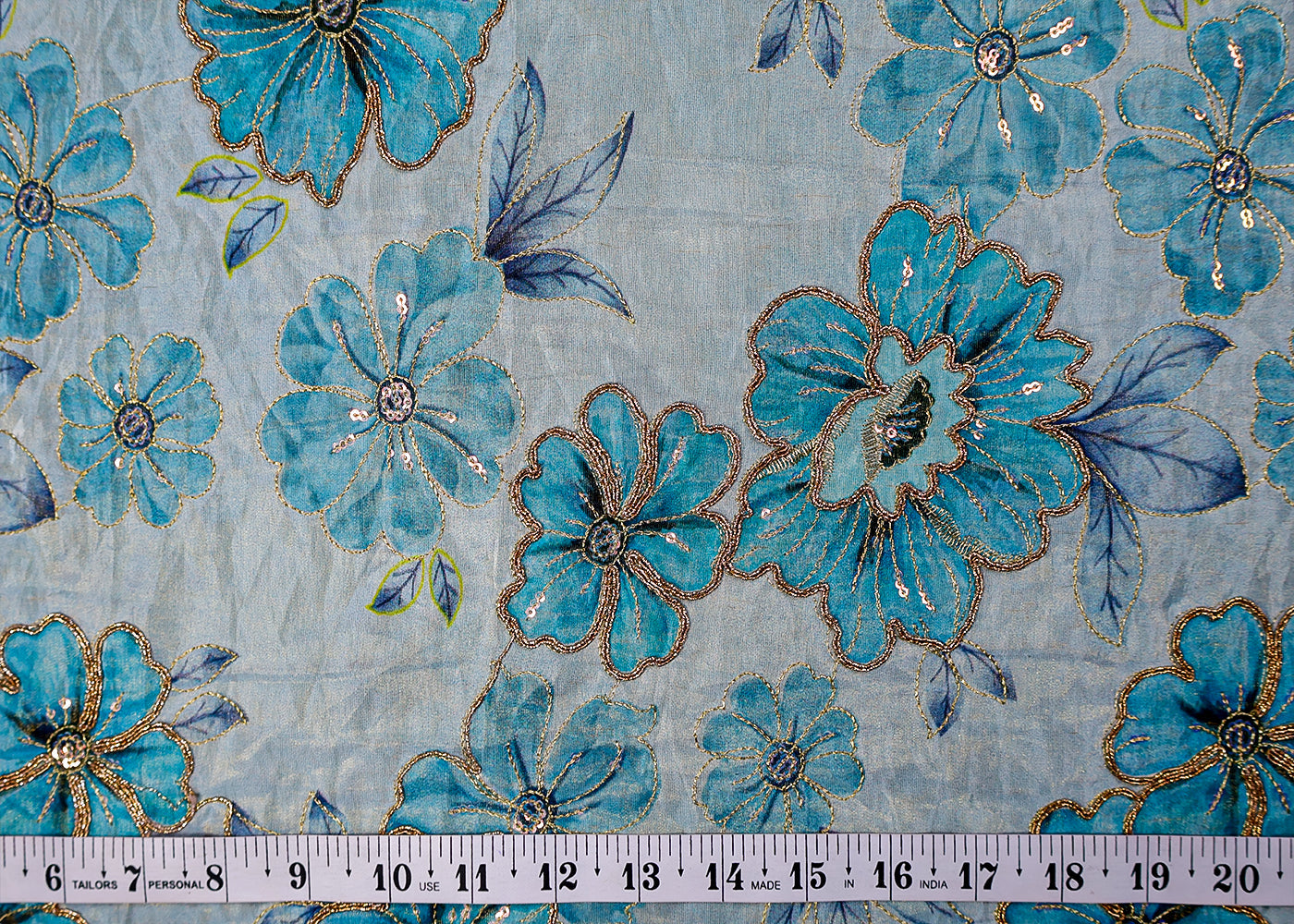 (Pre-Cut 3.8 MTR) Crepe Printed Fabric With Allover Thread And Sequins Work 17564